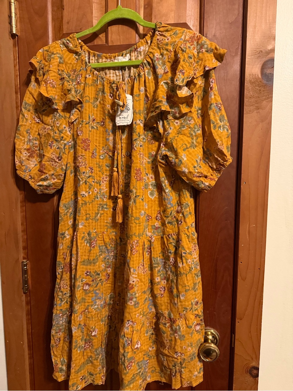 easel Golden Yellow Floral Tassel Peasant Dress - Picture 2 of 4
